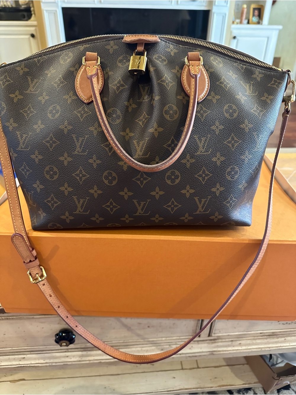 Authentic Louis Vuitton Boétie MM Monogram Canvas Shoulder Satchel Bag